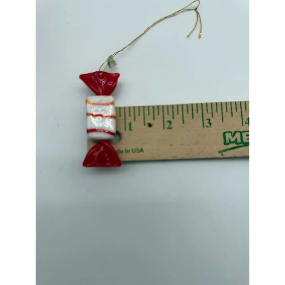festive red and white glass wrapped candy, ornaments